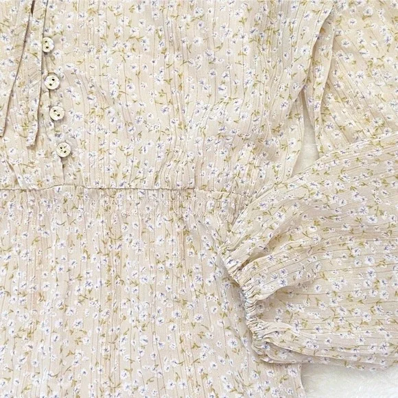 O.P.T Dress Floral Tiered Midi Neutral Chiffon Beige Gold Prairie Dress - Picture 7 of 12